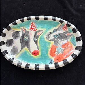 Cow And Badger A Handmade Ceramic Original Oval Tray 11.5”x8”Original